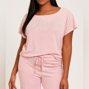 Juicy‎ Couture Y2K Womens Velvour Rhinestone Studded Top sz 1X 2000s Nastalgia